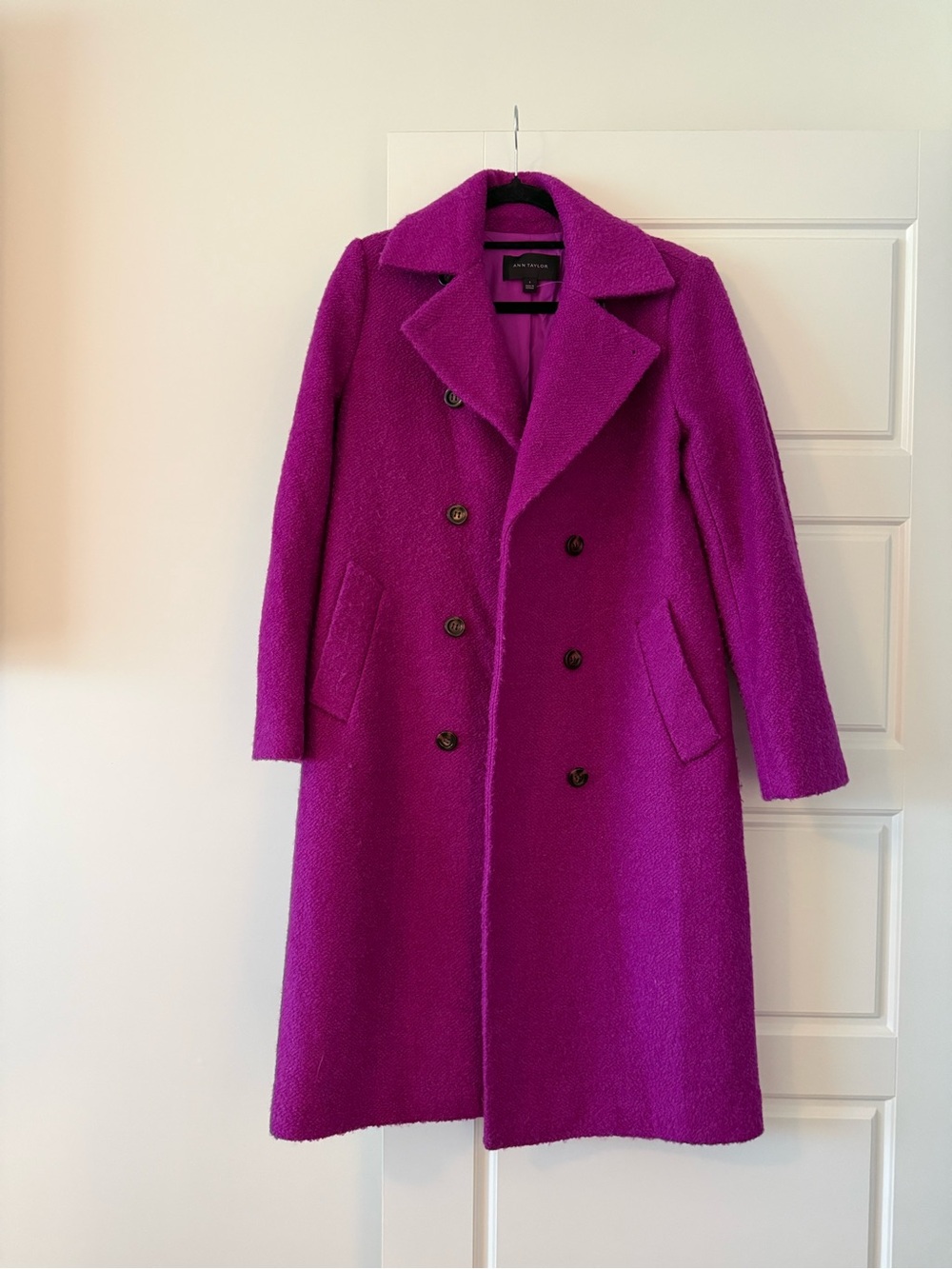 Ann Taylor Women's Magenta Double-Breasted Wool Pea Coat - Picture 1 of 2